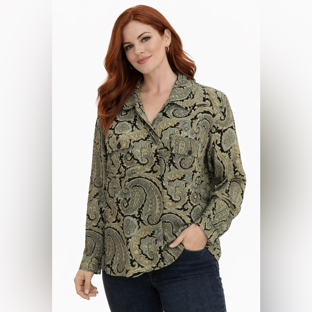 Vintage Jones New York Paisley Blouse | Classic 90s Career Button-Up Top